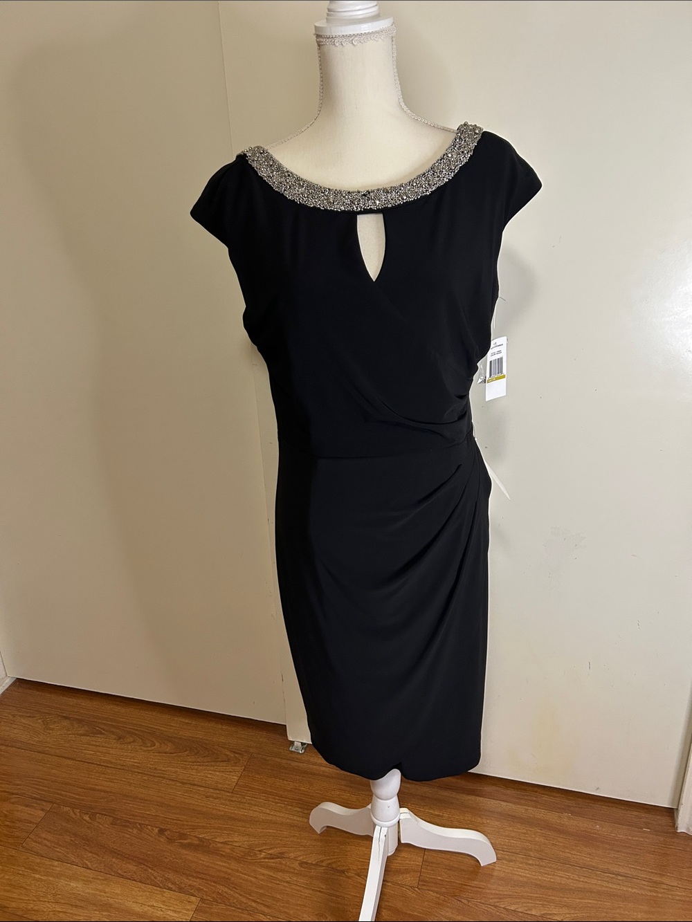Alex Evenings Black Midi Dress with Silver Beaded Neckline